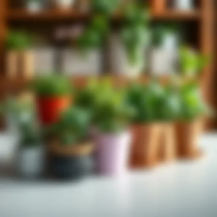 Selection of diverse indoor herb containers.