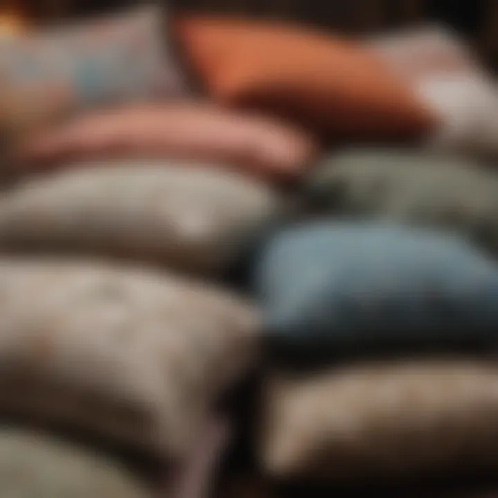 Close-up of different fabric types for decorative pillows