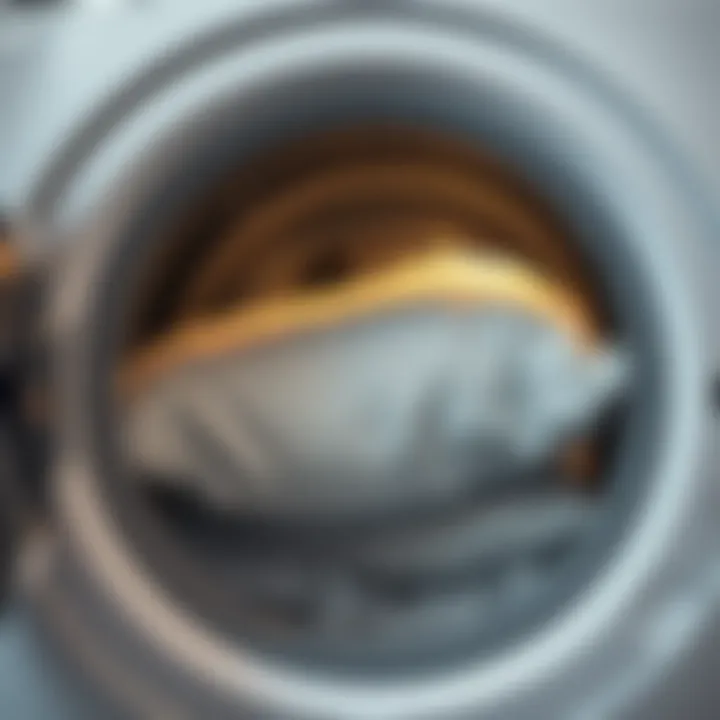 Pillow being washed in a gentle cycle in a washing machine