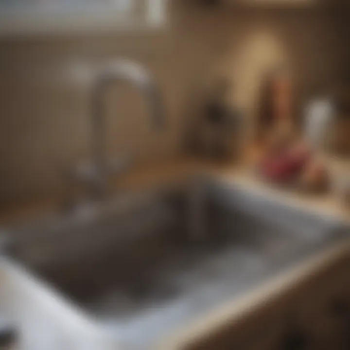 Clogged kitchen sink with stagnant water