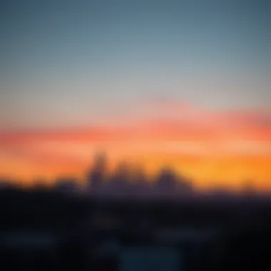 Los Angeles Skyline at Sunset A skyline view of Los Angeles at sunset