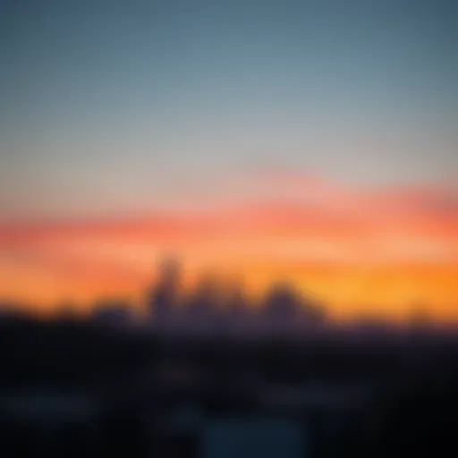 Los Angeles Skyline at Sunset A skyline view of Los Angeles at sunset