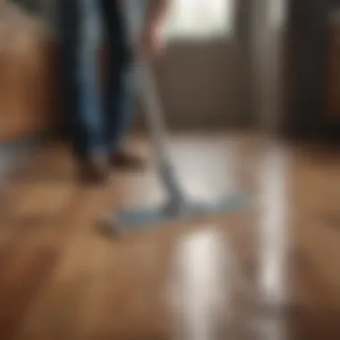 Person using a mop on Pergo wood floor