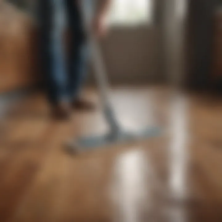 Person using a mop on Pergo wood floor