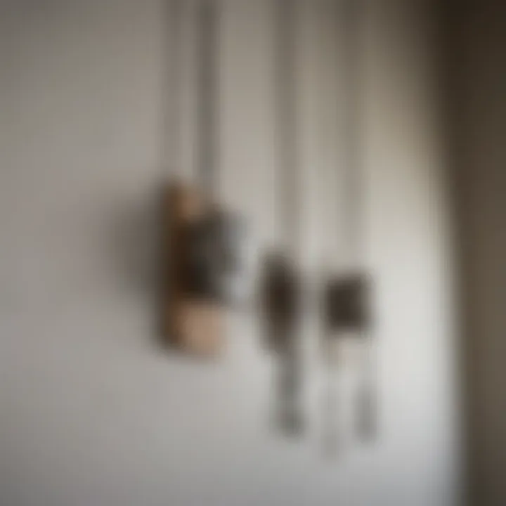 Close-up of hanging hardware on the wall