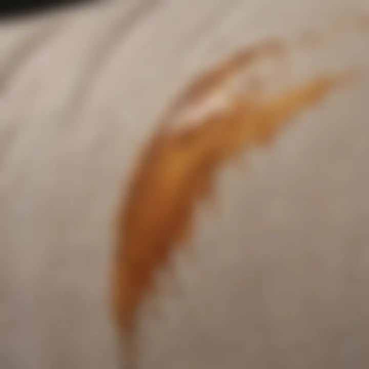 Close-up of a canvas couch with a stubborn stain