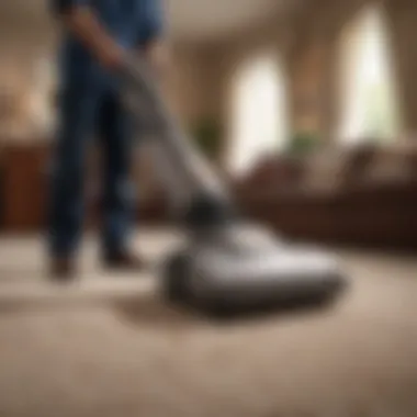 Professional cleaners using advanced equipment on a large area rug