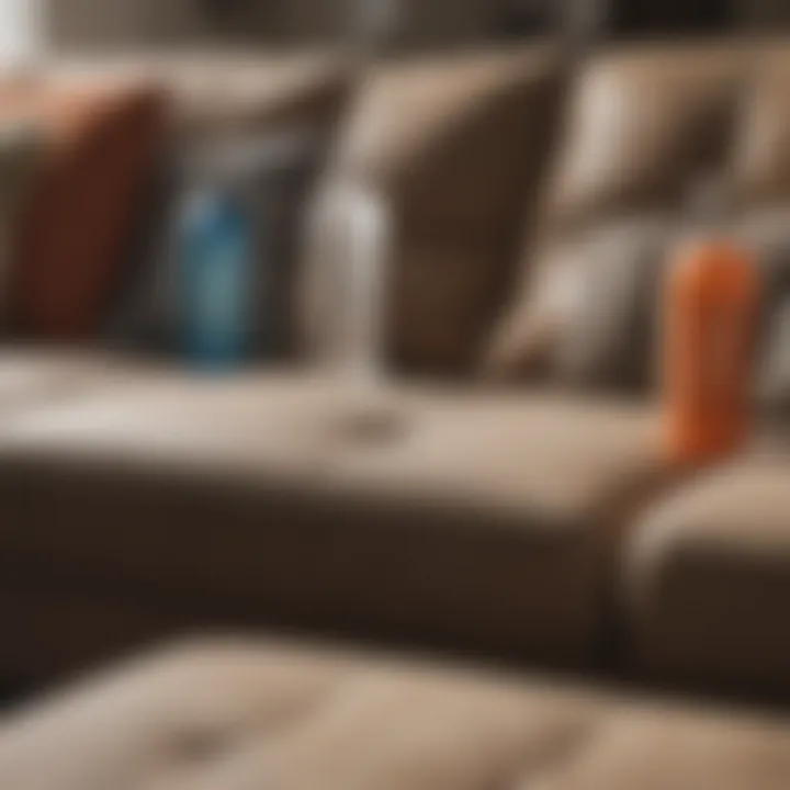 Assorted cleaning agents arranged for upholstery care