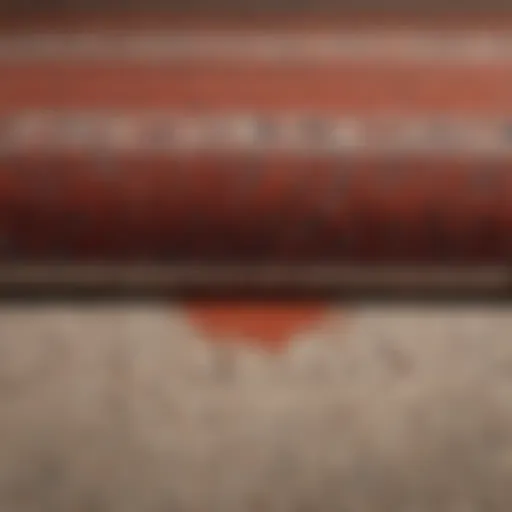 A close-up view of a vibrant carpet with a noticeable deep stain