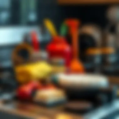 Essential cleaning tools for glass top stoves neatly arranged