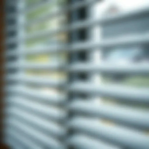 Detailed view of metal blinds showcasing dust accumulation.