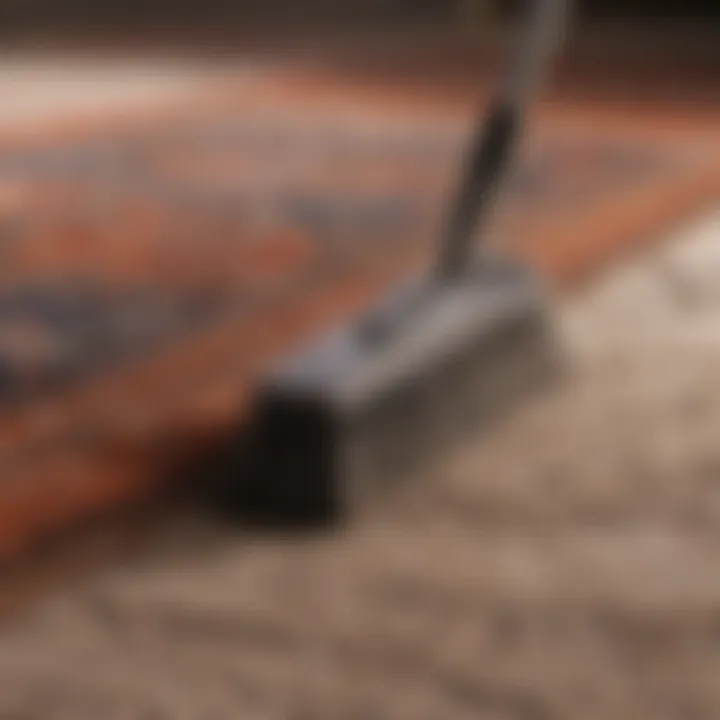 A close-up of a rug being spot cleaned with a brush