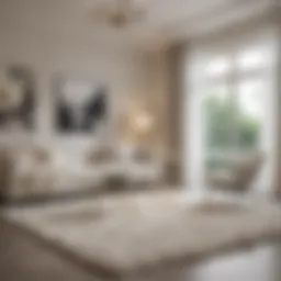 Luxurious white shag rug in a bright living room