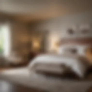 Serene Bedroom Retreat A cozy bedroom with neatly arranged bedding and ambient lighting inviting tranquility.