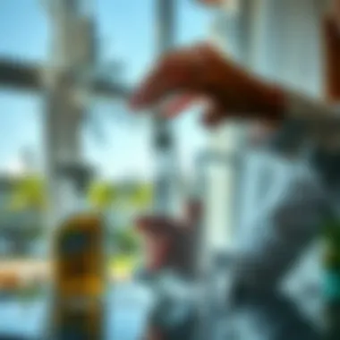 Effective Application of Glass Cleaner Demonstration of applying a cleaning solution on glass