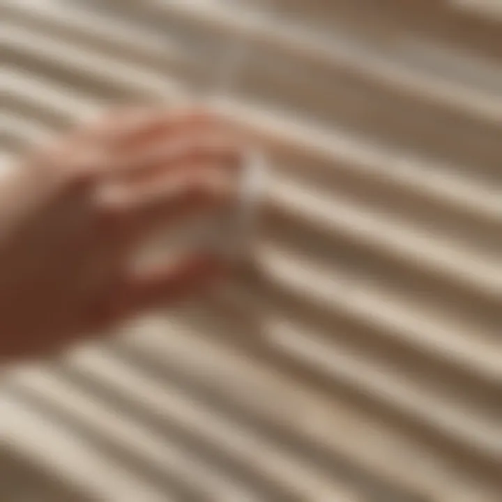 Close-up of a person using a microfiber cloth to clean a Venetian blind, highlighting the attention to detail.