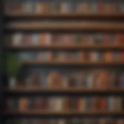 A meticulously organized shelf displaying a range of neatly arranged books and decorative items.