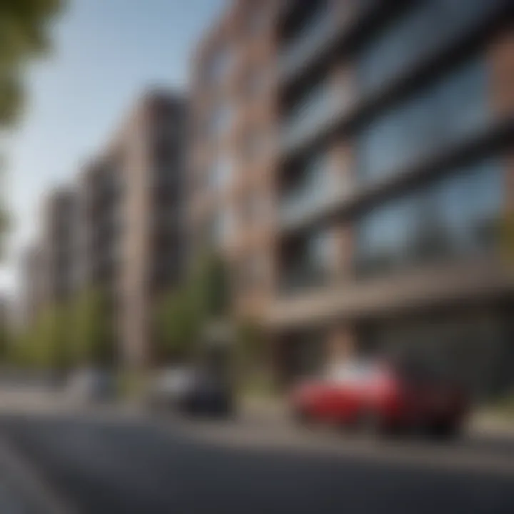 Exterior shot of modern condominiums in DePaul Loop