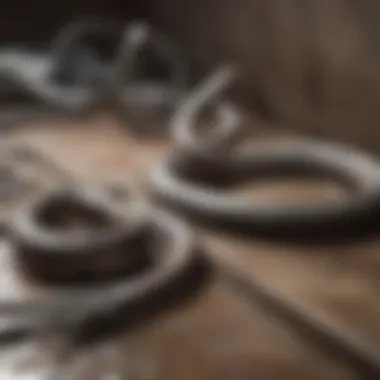 Drain snake coiled with tools