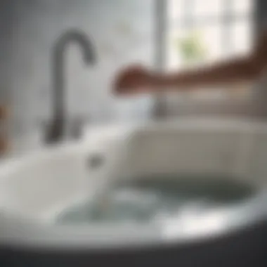 A person pouring a homemade natural solution into a bathtub drain