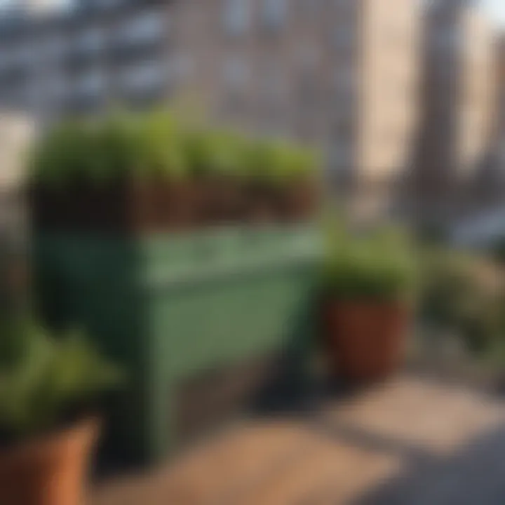 Urban balcony garden with composting bin