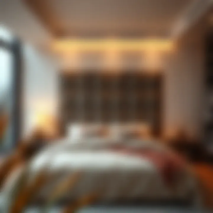 Elegant Bedroom Setup Cozy bedroom setup with elegant bedding and warm lighting