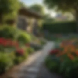 A well-maintained garden showcasing vibrant flowers and lush greenery.