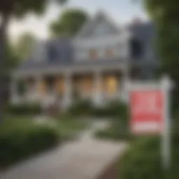 A serene neighborhood showcasing a for rent sign and a for sale sign