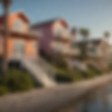 Coastal view of Venice Beach with colorful beach houses