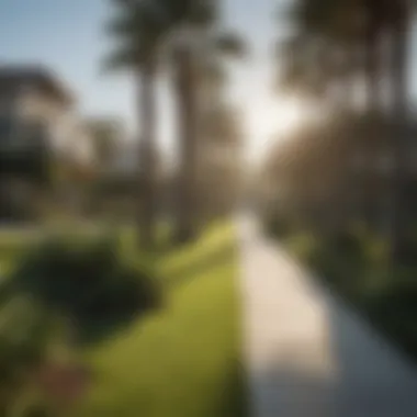 A serene park in Venice, California surrounded by palm trees