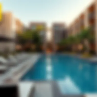 Amenities that Elevate Living Luxurious amenities of an apartment complex including pool and lounge area