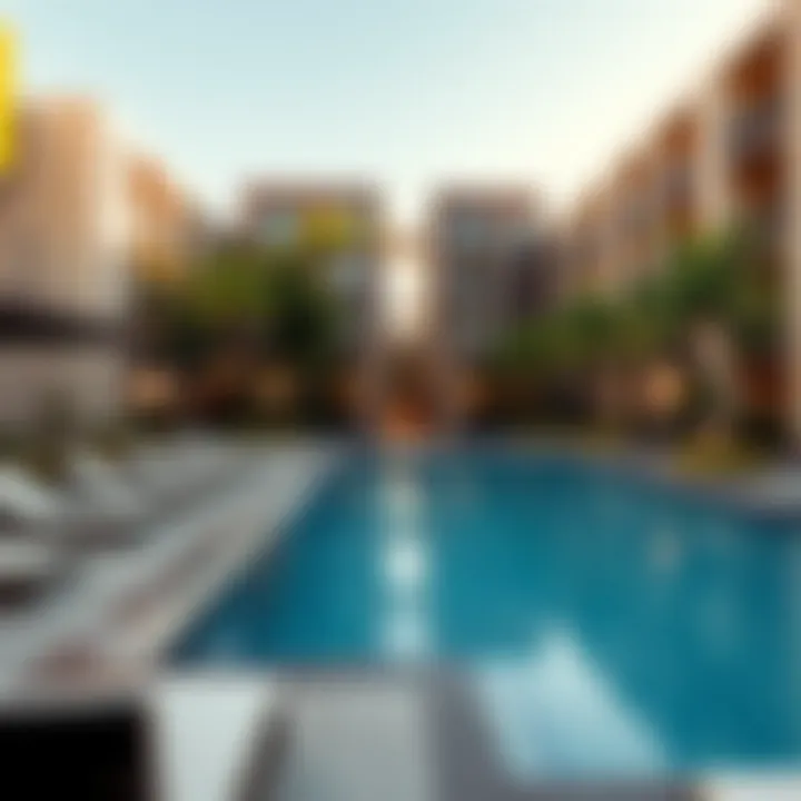 Amenities that Elevate Living Luxurious amenities of an apartment complex including pool and lounge area