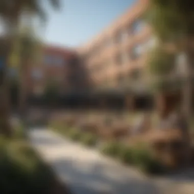 Outdoor community space with residents enjoying the sun near UCLA apartments