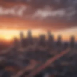 A panoramic view of the Atlanta skyline against a sunset background