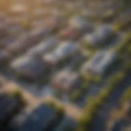 Aerial view of a bustling Dallas neighborhood showcasing modern architecture and greenery.