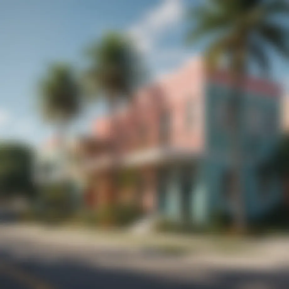 Vibrant street view of a Miami neighborhood showcasing palm trees and colorful architecture