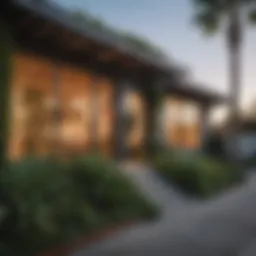 A vibrant street scene in a trendy Los Angeles neighborhood showcasing diverse architecture and greenery.