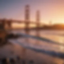 A stunning view of the Golden Gate Bridge at sunset.