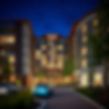 Modern apartment complex with vibrant community features