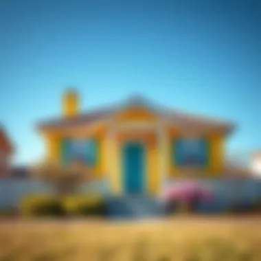 A stunning exterior view of a brightly colored house against a clear sky