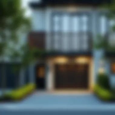 Stylish garage entrance complementing townhouse architecture