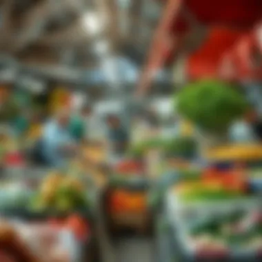 A local market bustling with fresh produce and affordable food choices