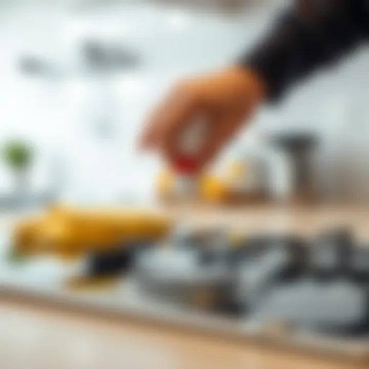 A close-up of a non-toxic cleaner being applied to a stove top surface