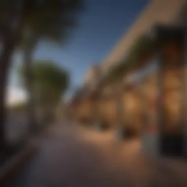Upscale Shopping District in Scottsdale An upscale shopping district in Scottsdale, highlighting unique boutiques and local eateries