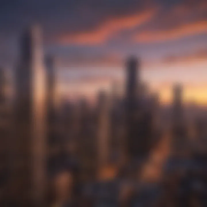 A breathtaking view of the Chicago skyline at sunset, showcasing the architectural diversity of the city.