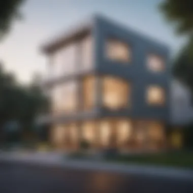 Modern Architectural Elegance Architectural elevation of a two-floor apartment showcasing modern design elements.
