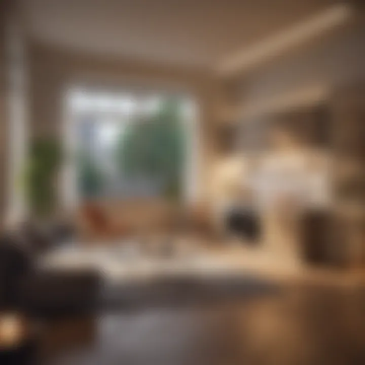 Aerial view of a one bedroom apartment highlighting layout and flow.