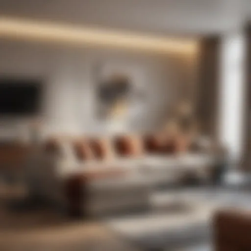Chic interior design of a one bedroom apartment showcasing modern furnishings.