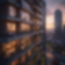 A bustling urban skyline showcasing high-rise buildings