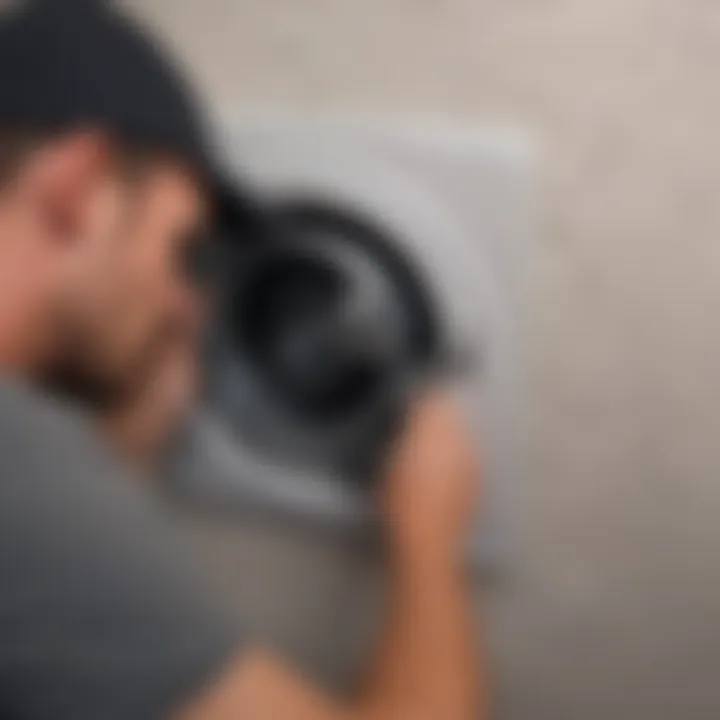 User inspecting dryer vent with brush